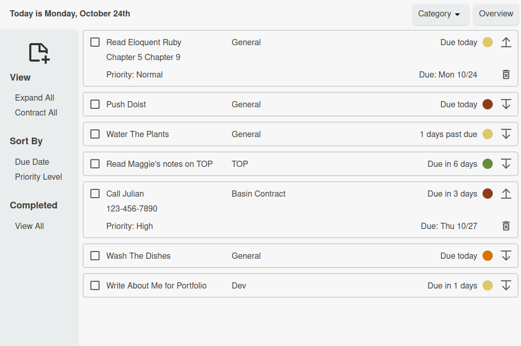 screenshot of in-app overview