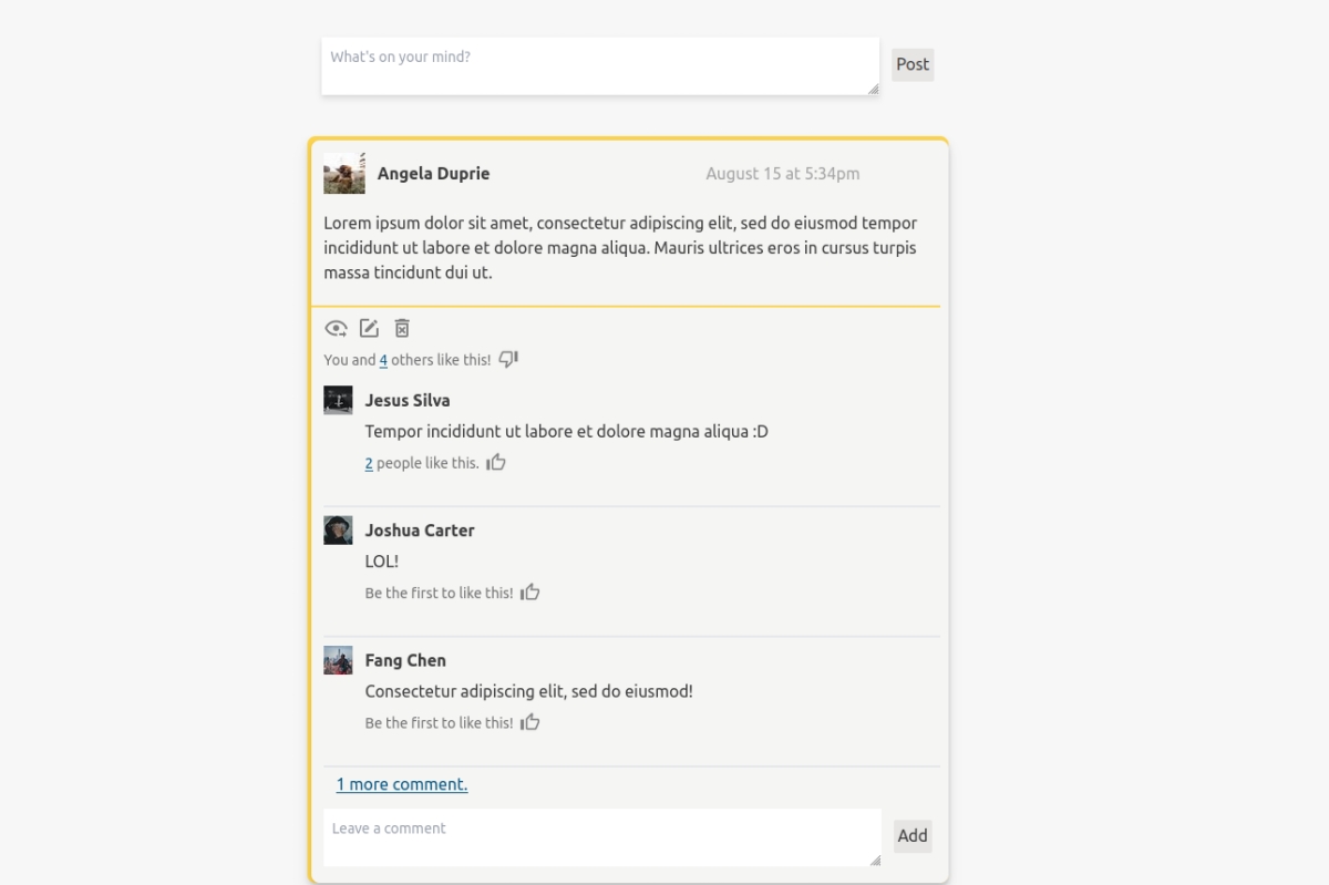 screenshot of people pages newsfeed.