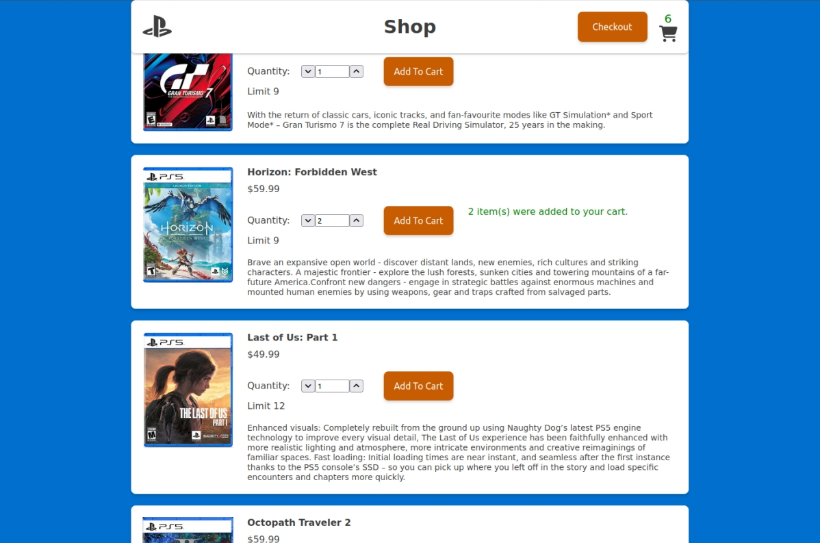 screenshot of in-app overview